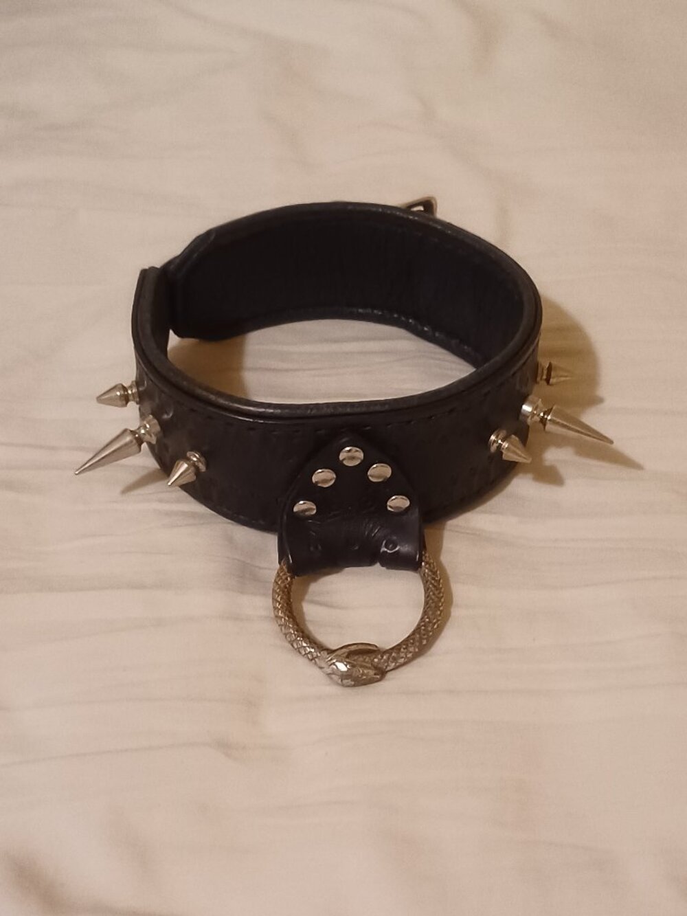 Handmade Ouroboros BDSM Leather Collar with Locking Buckle